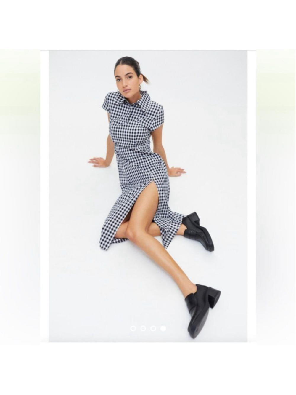 Ghospell Dress Light Squares Midi Dress gingham dress blouse slit sz lg NWT